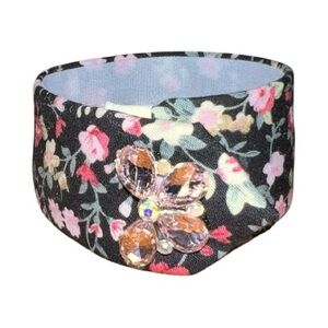 Floral Black necktie bracelet with magnetic closure with Crystal Accent